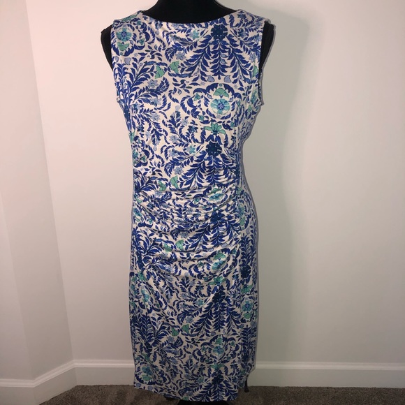 Tory Burch Akira Silk Floral Logo Ruched Dress L - Picture 3 of 11